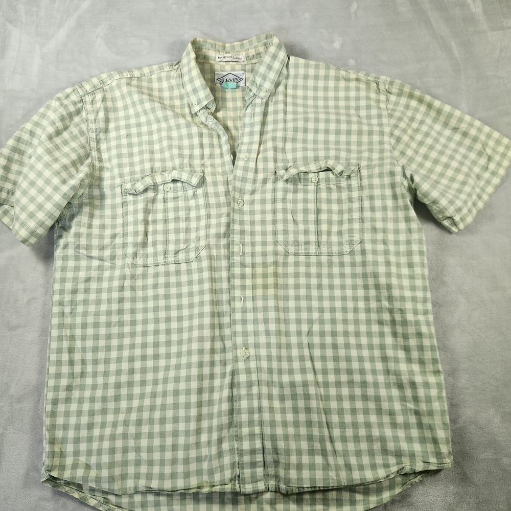 Levis Diamond Label Vintage Green Check Short Sleeve Button Down Shirt Large